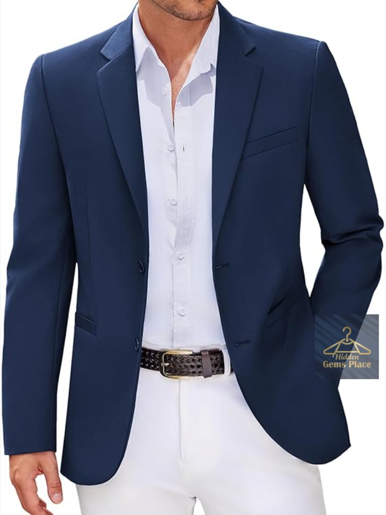 Men's Slim Fit Two Button Blazer Sport Coat Lightweight Business Casual
